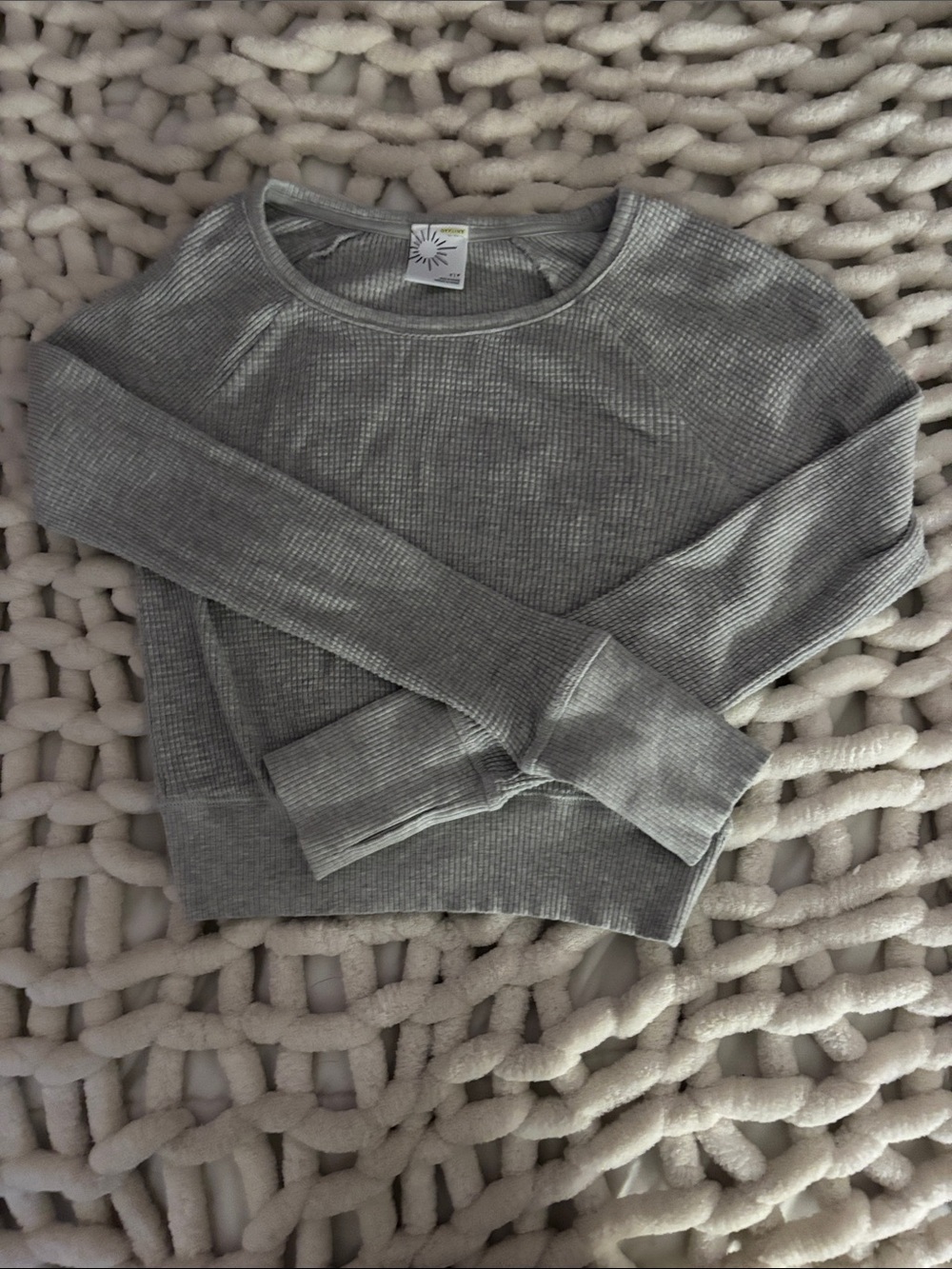 aerie Gray Ribbed Crew Neck Sweater